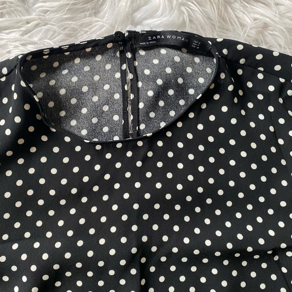 Zara polka dot blouse women’s medium black white bell sleeves business casual - Picture 2 of 10